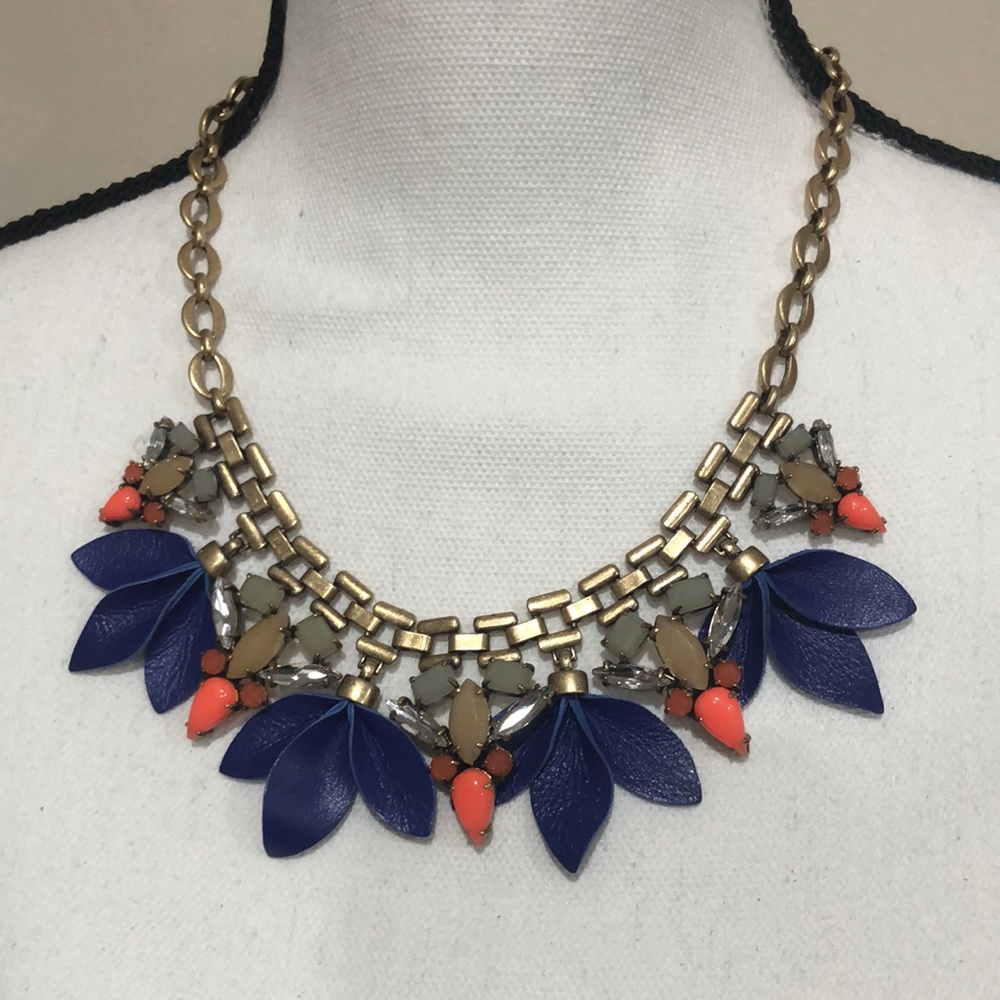 Stella & Dot Amelia Statement Necklace Blue and Orange